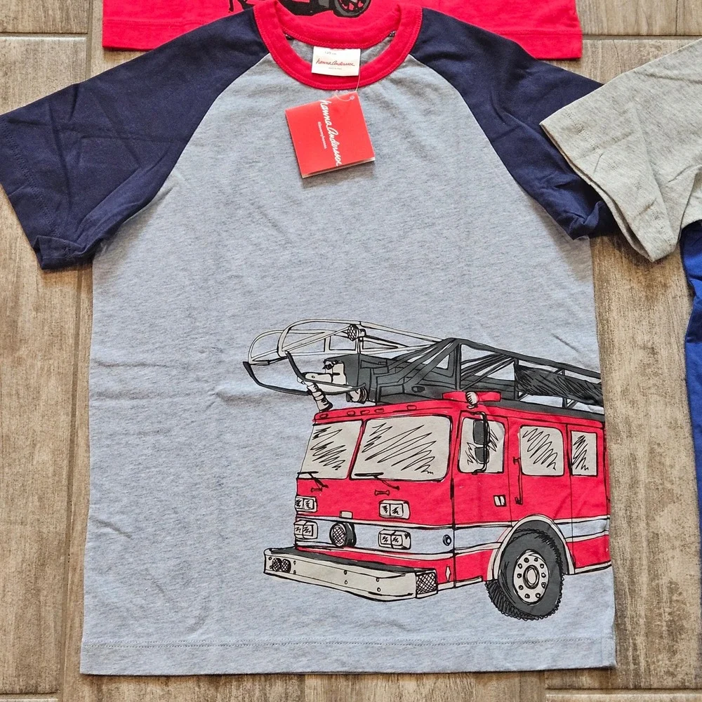 Hanna Andersson T-Shirt Shorts Set of 4 Kids 130 8 Train Plane Fire Truck School